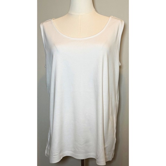 Lands' End Tops - Lands' End White Solid Knit 100% Cotton Scoop Neck Sleeveless Tank Top Women L